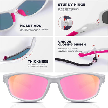 Sport Sonnenbrille Polarisierend Herren TR90 Weiß-Pink