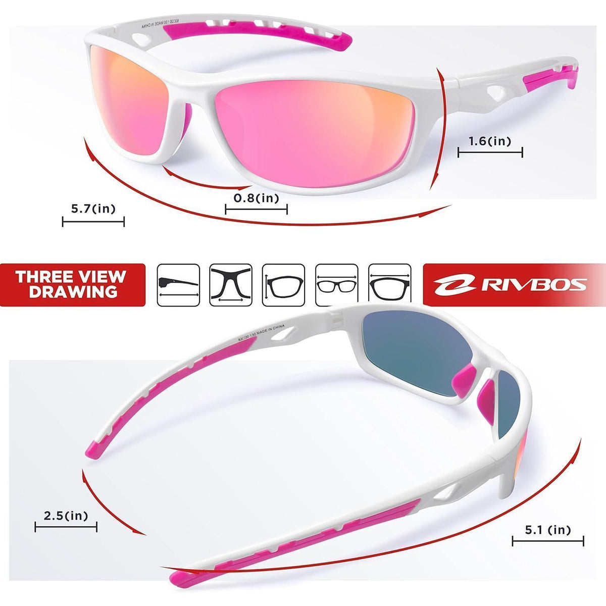 Sport Sonnenbrille Polarisierend Herren TR90 Weiß-Pink