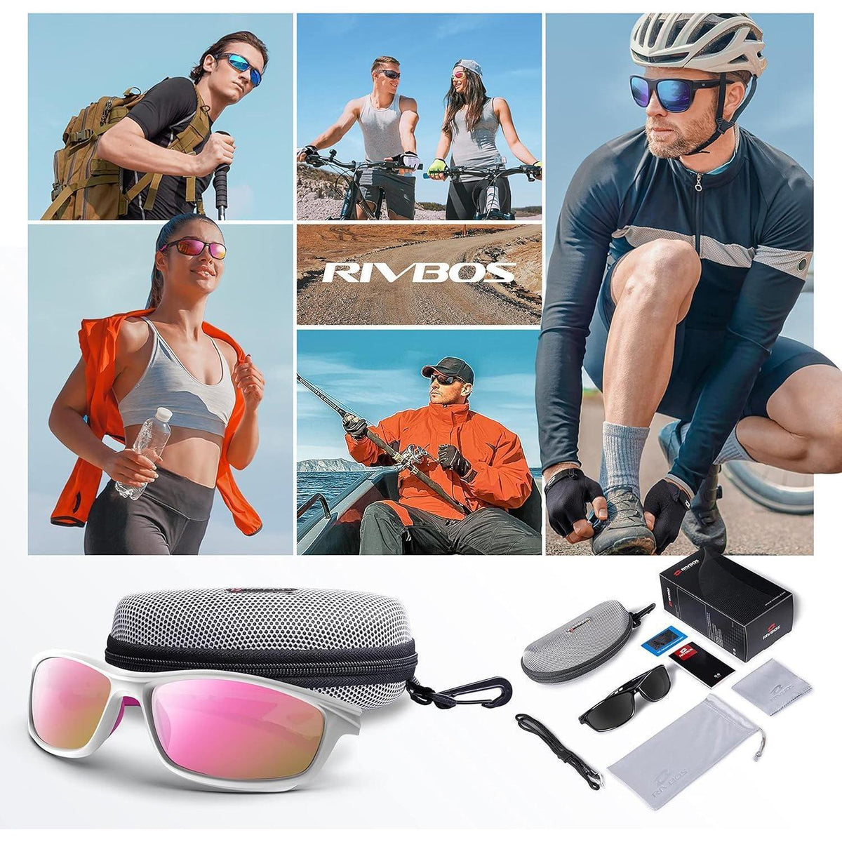 Sport Sonnenbrille Polarisierend Herren TR90 Weiß-Pink