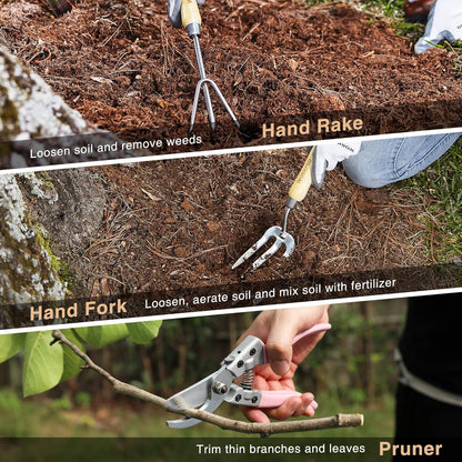 WORKPRO 8-in-1 Gartenwerkzeug Set mit Aufbewahrungstasche und Holzgriff
