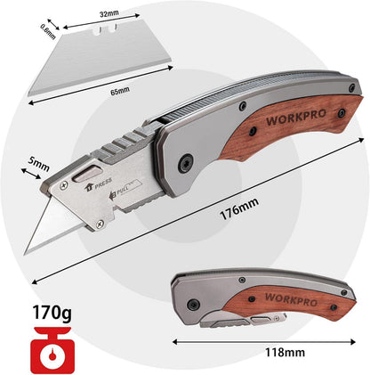 WORKPRO Faltbares Universalmesser mit Holzgriff und 10