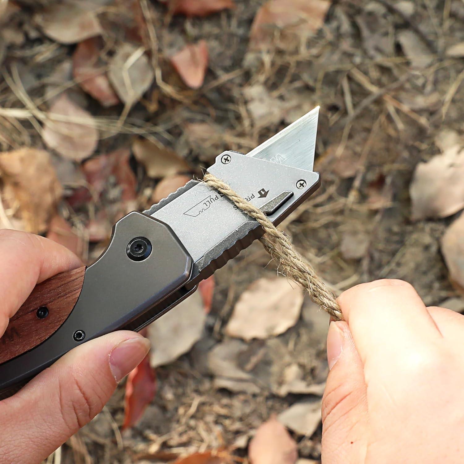 WORKPRO Klappmesser mit Holzgriff, Teppichmesser inkl. 10 Ersatzklingen