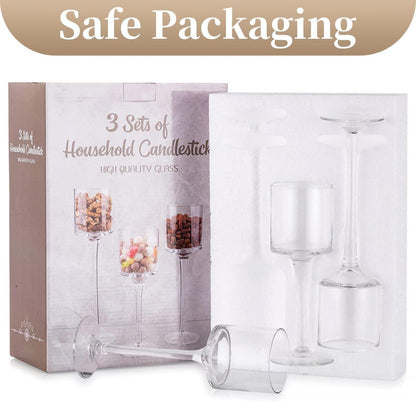 Kerzenhalter Teelichthalter Glas 3er Set - Elegante Hochwertige Stumpenkerzen Windlichter