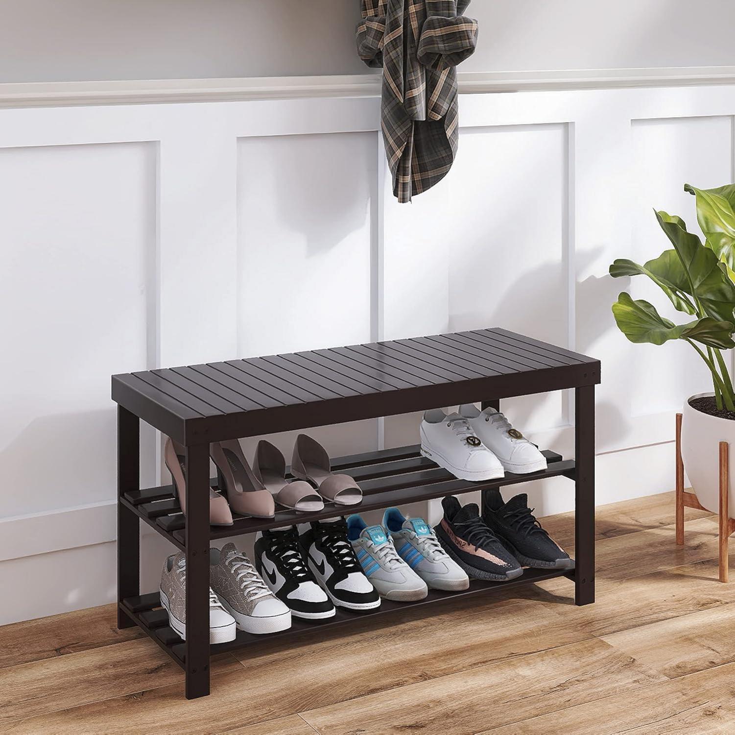 Schuhbank Bambus Schuhregal Sitzbank 3 Ablagen