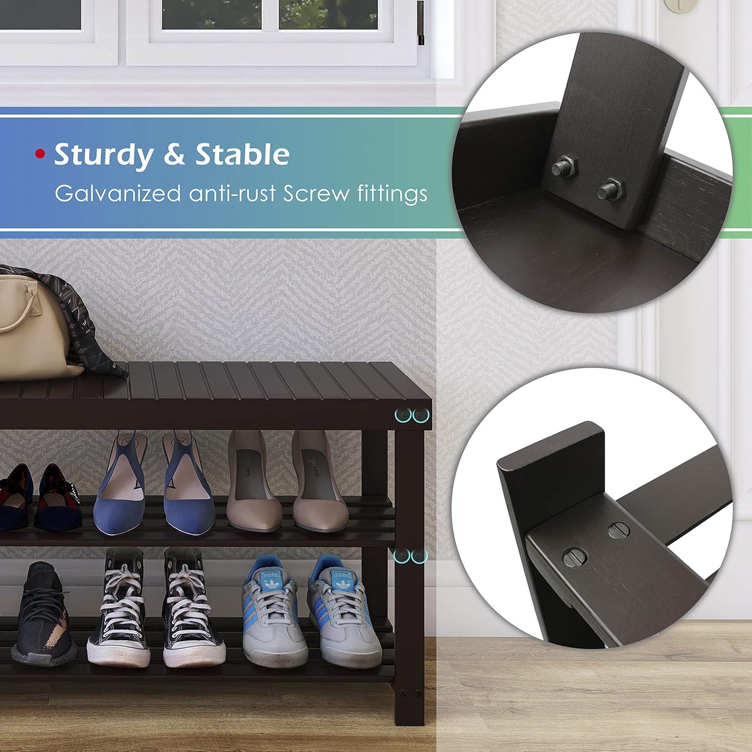 Schuhbank Bambus Schuhregal Sitzbank 3 Ablagen Stabil Standregal 86x28.5x45.5cm