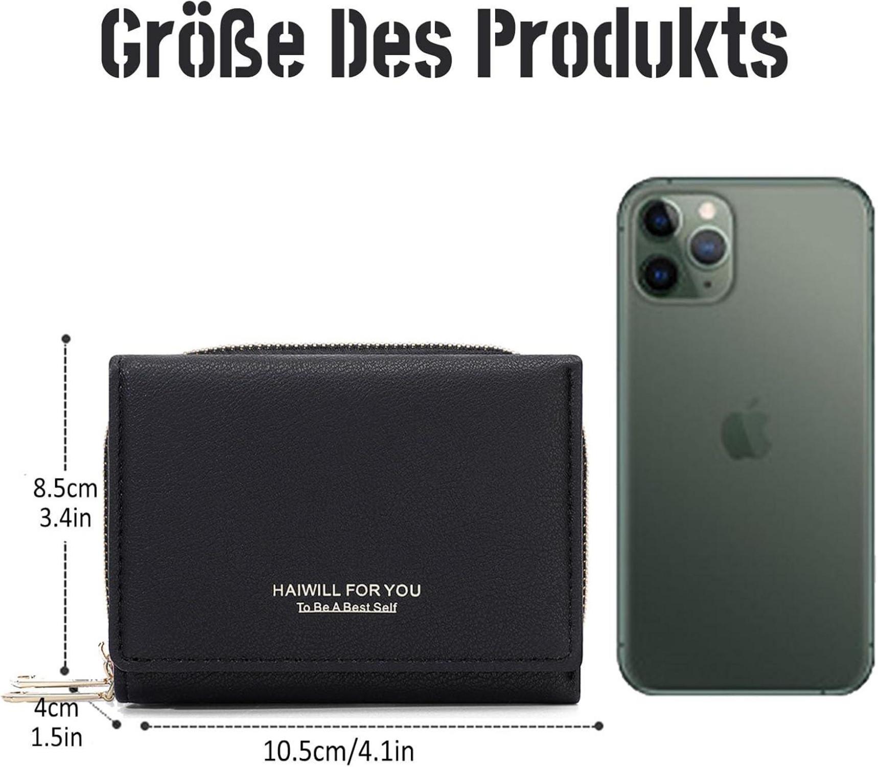 HAIWILL Geldbeutel Damen Klein PU Leder mit Münzfach und Kartenfächern Schwarz