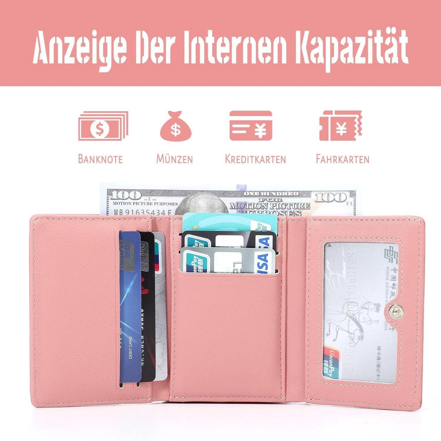 Geldbörse Damen Klein mit Münzfach und Kartenfächern Rosa