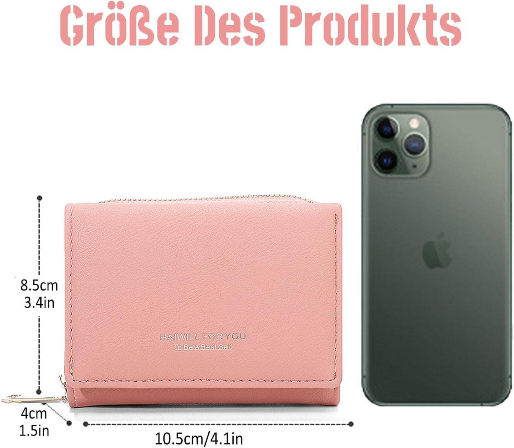 HAIWILL Geldbörse Damen Klein PU Leder Rosa Münzfach 7 Kartenfächer