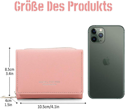 HAIWILL Geldbörse Damen Klein PU Leder Rosa Münzfach 7 Kartenfächer