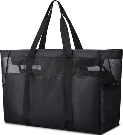 Strandtasche XXL mit Reißverschluss - Schwarz Mesh Beach Bag