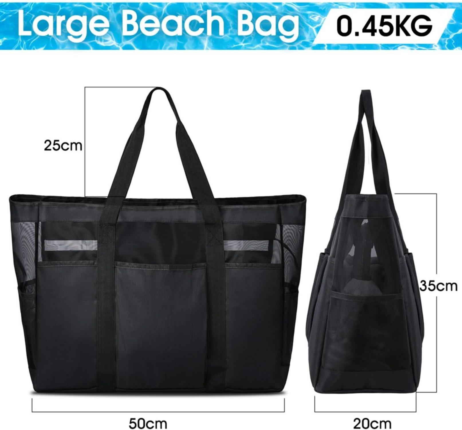 Lubardy Strandtasche XXL Familie mit Reißverschluss Schwarz