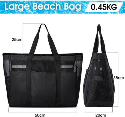 Lubardy Strandtasche XXL Familie mit Reißverschluss Schwarz