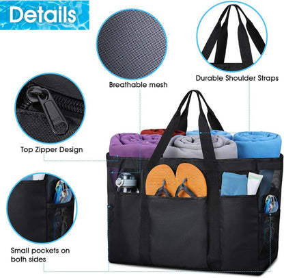 Strandtasche XXL mit Reißverschluss - Schwarz Mesh Beach Bag
