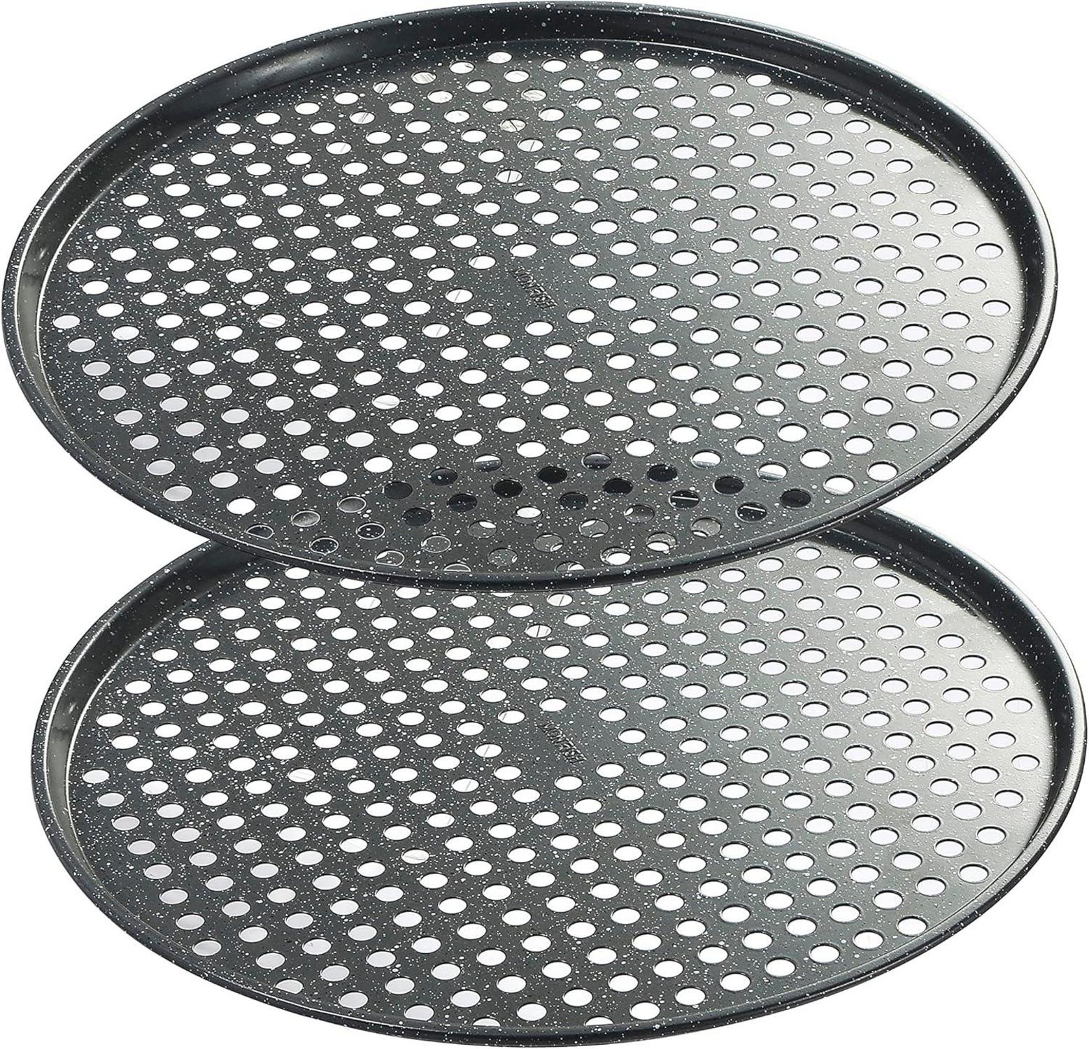 Monfish Pizzablech 36cm rund gelocht Karbonstahl 2er Set