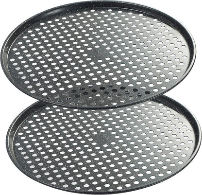 Monfish Pizzablech 36cm rund gelocht Karbonstahl 2er Set