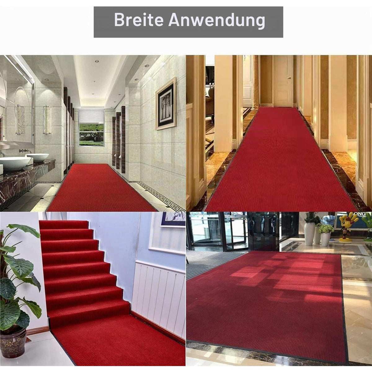 Läufer Teppich 90x300cm rutschfest, Streifenmuster rot