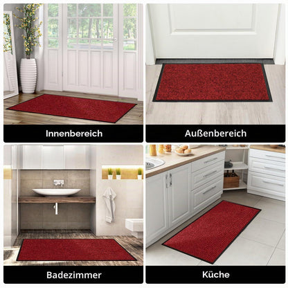 Läufer Teppich 90x300cm rutschfest, Streifenmuster rot