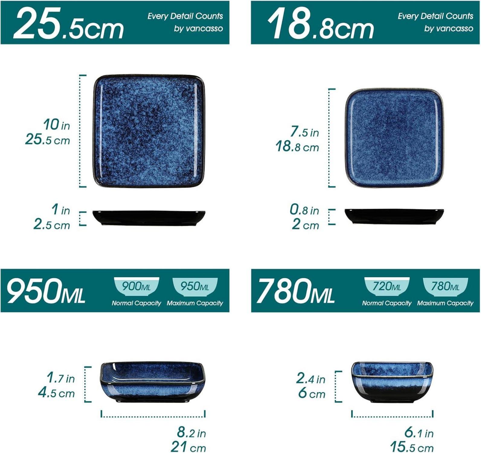 Vancasso STERN 32-teiliges Steinzeug Kombiservice Set Blau