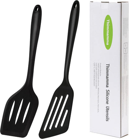Hitzebeständiger Silikon Pfannenwender Spatel Set Schwarz 2