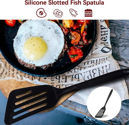Hitzebeständiger Silikon Pfannenwender Set 34cm 2 Stücke - Schwarz