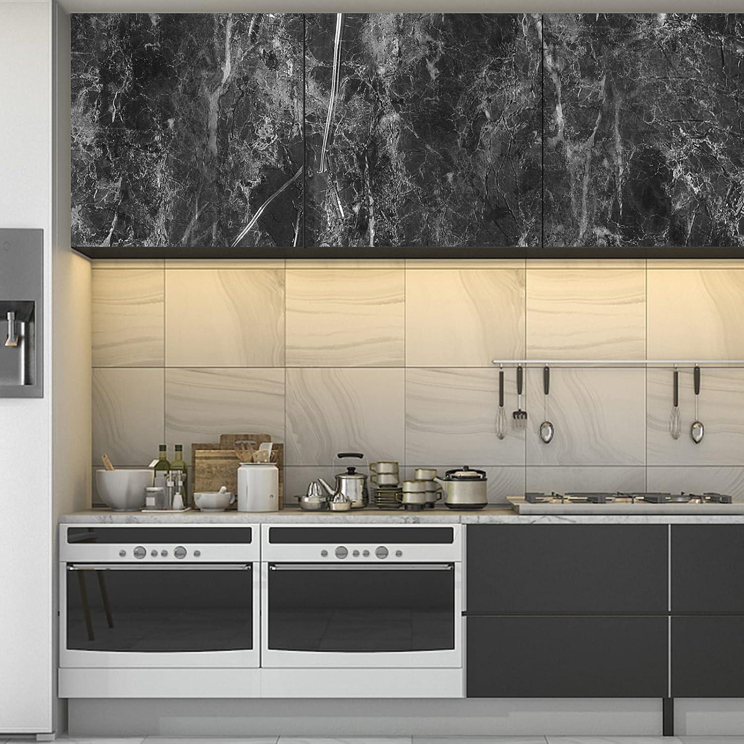Selbstklebende Marmor Tapete Schwarz 40x500cm Glitzer Vinyl