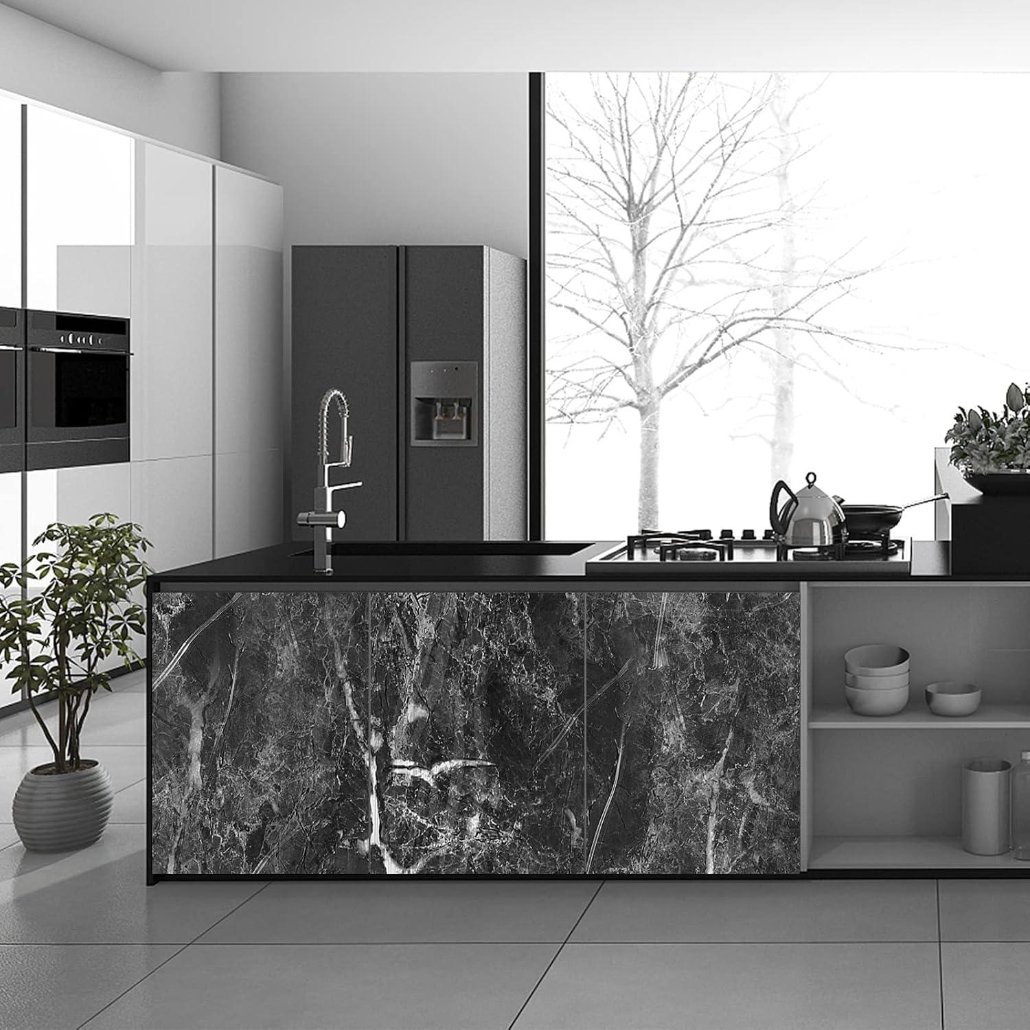 Selbstklebende Marmor Tapete Schwarz Glitzer Vinyl 40x500cm