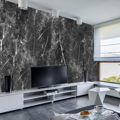 Selbstklebende Marmoreffekt Tapete Schwarz Glanz Vinylfilm 40x500cm