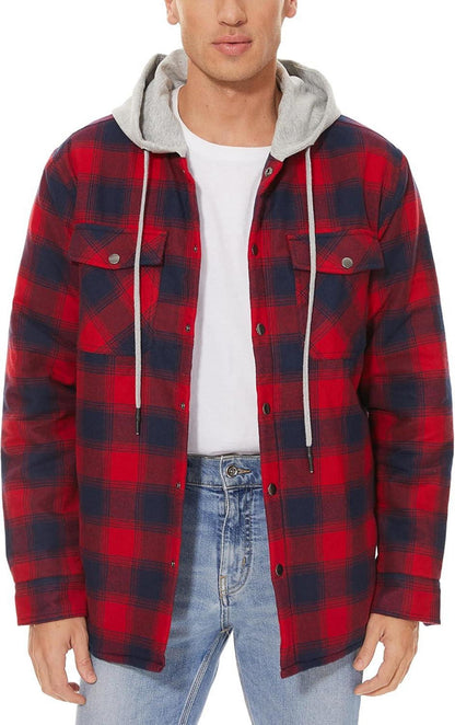 MAGCOMSEN Herren Kariertes Thermohemd Winterjacke mit Kapuze Rot Dunkelblau
