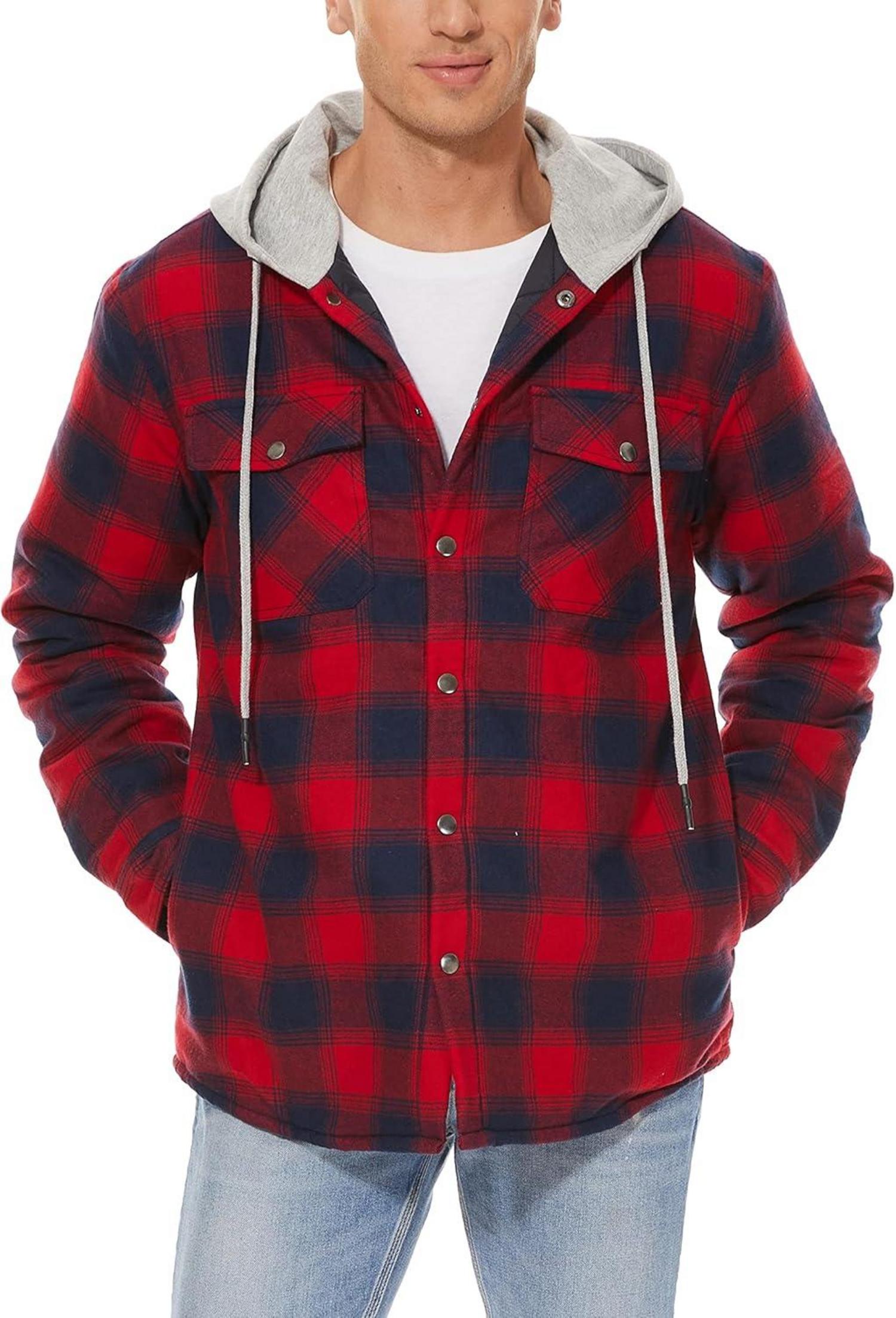 Herren Kariertes Thermohemdjacke mit Kapuze Warme