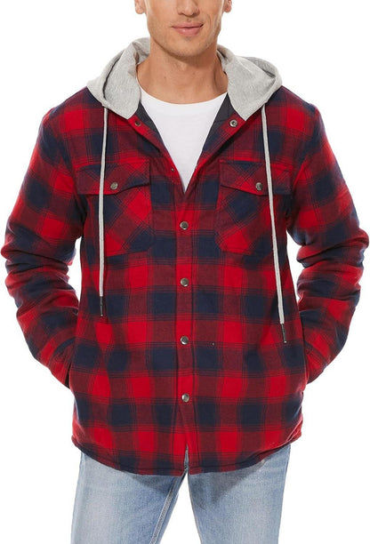 Herren Kariertes Thermohemdjacke mit Kapuze Warme