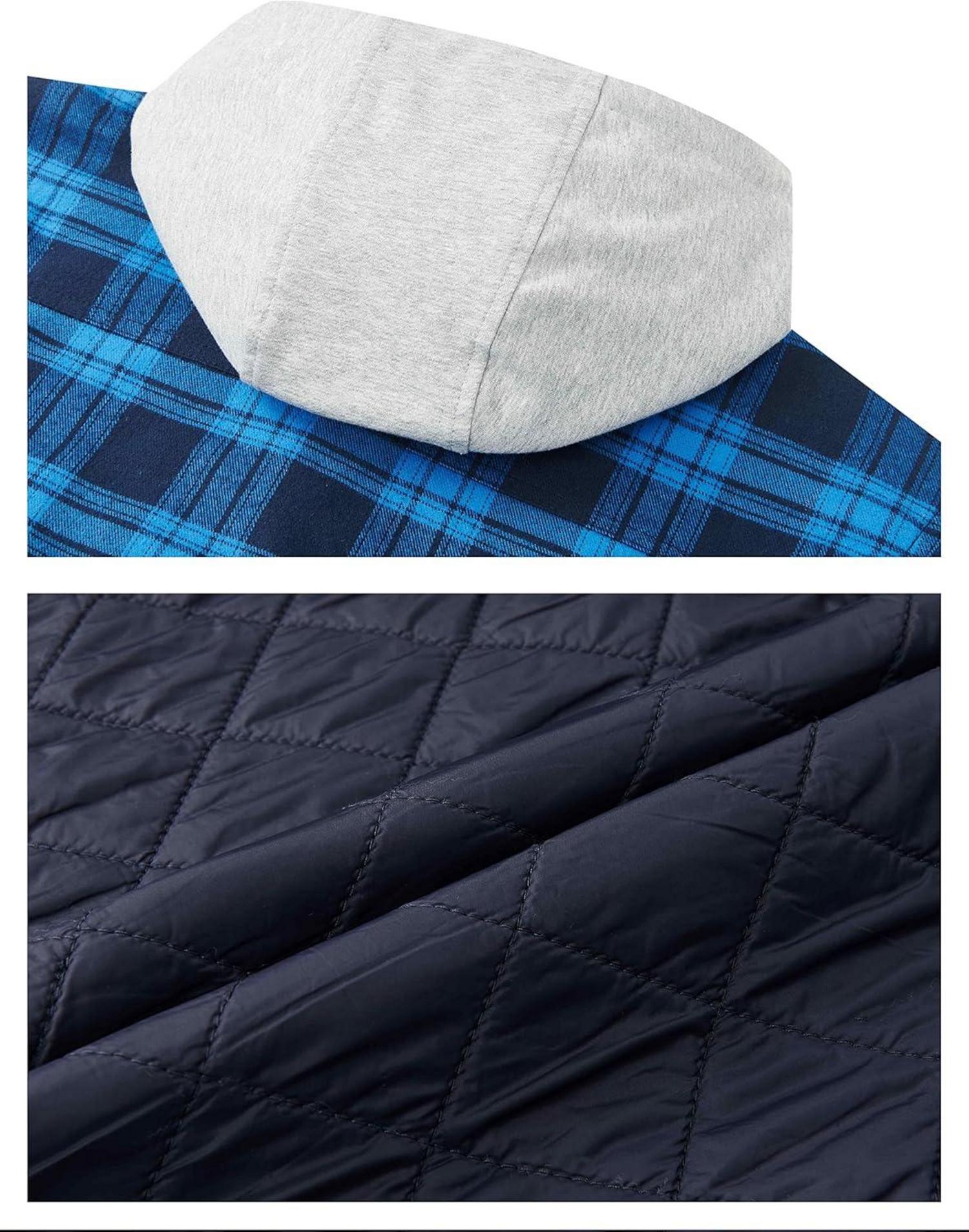 Herren Kariertes Thermohemd Winter Holzfällerhemd mit Kapuze Blau XXL