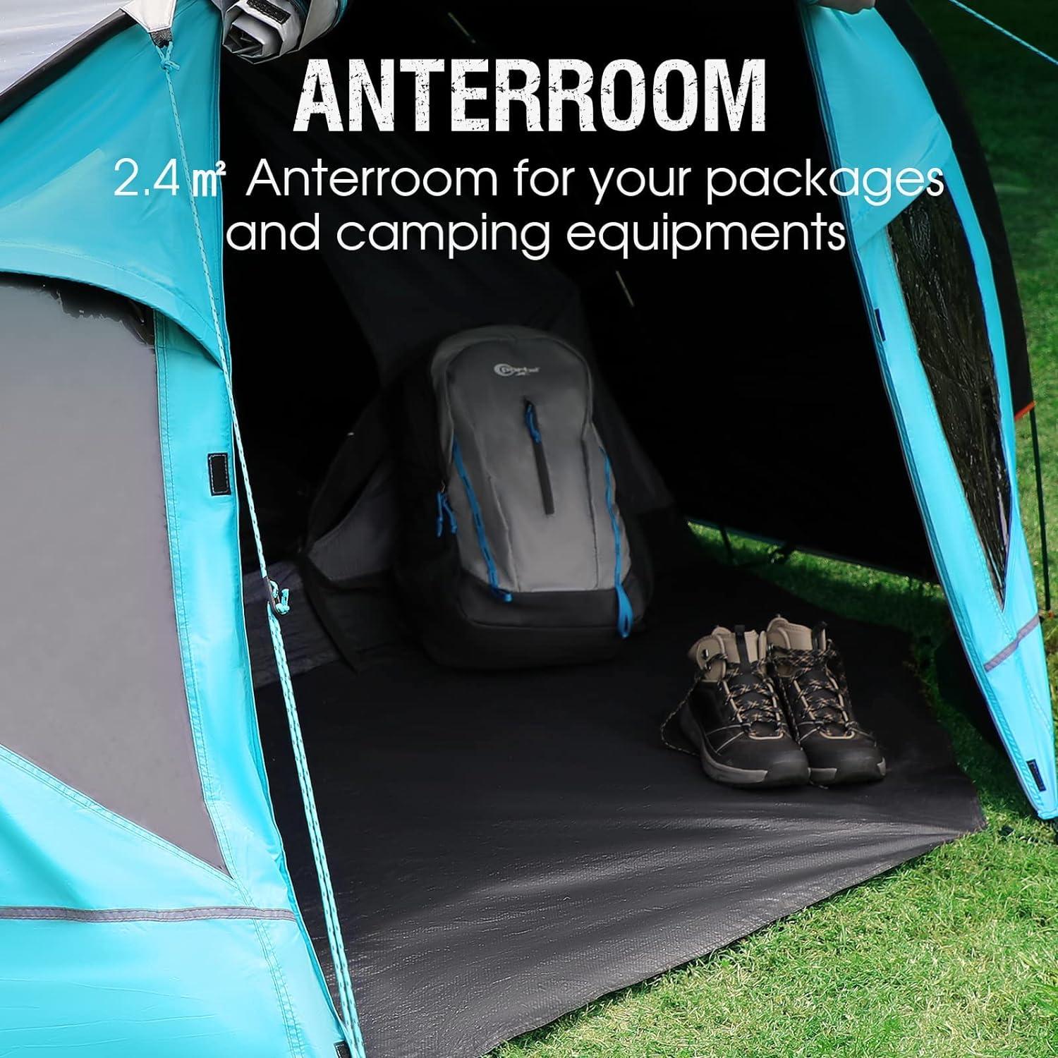 Portal Zelt 3-4 Personen Camping wasserdicht Kuppelzelt mit Vorzelt Schwarzes Outdoorgroßraum-Festivalzelt