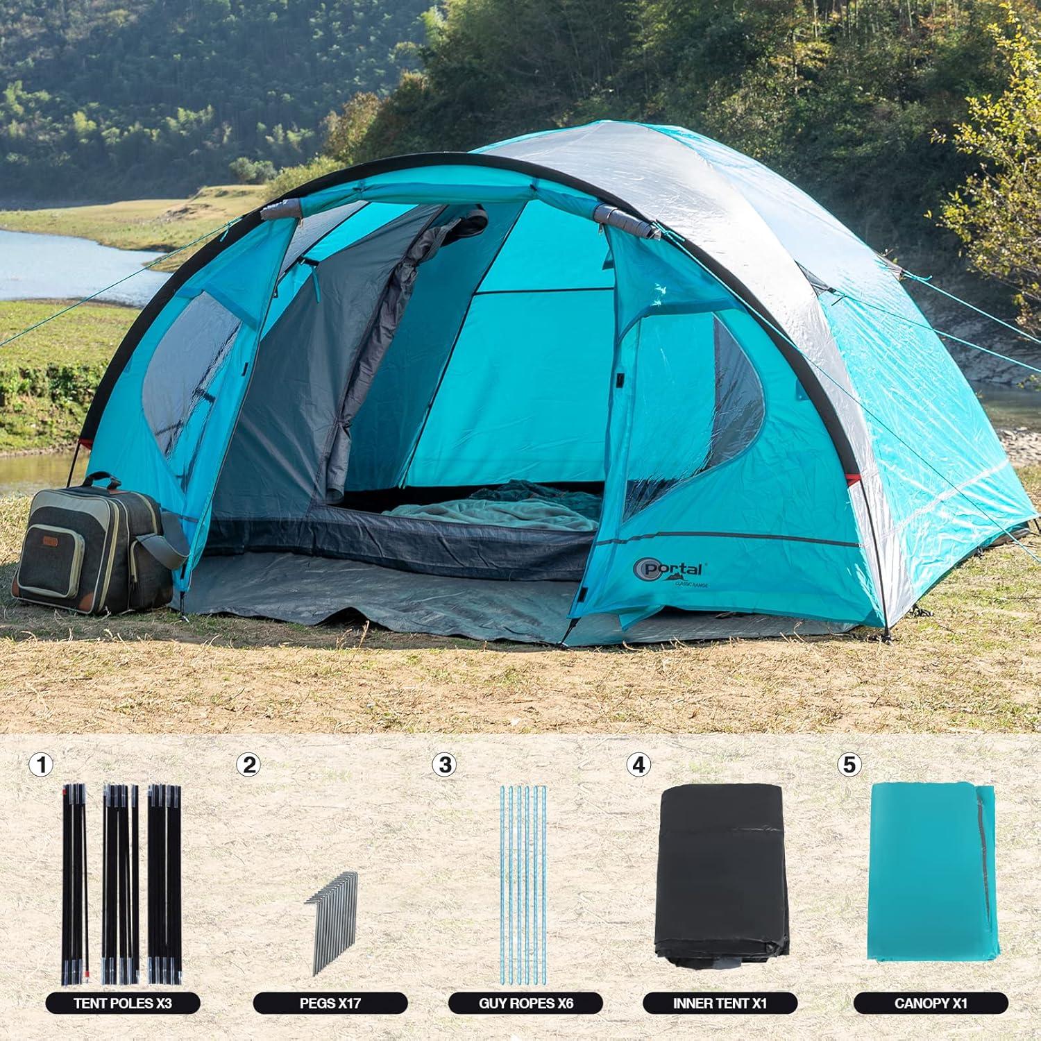 Portal Zelt 3-4 Personen Camping wasserdicht Kuppelzelt mit Vorzelt Schwarzes Outdoorgroßraum-Festivalzelt