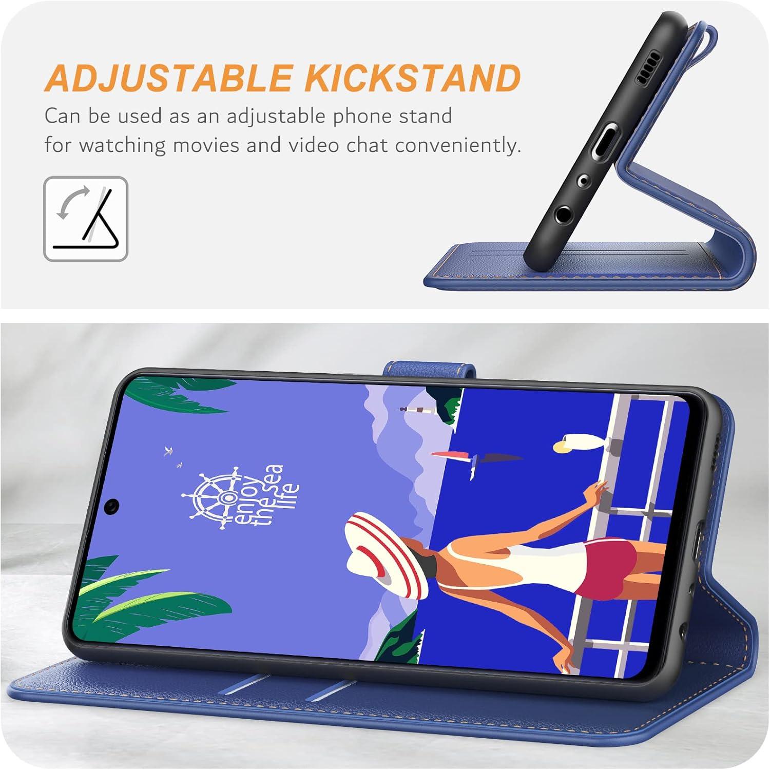 Samsung Galaxy A52 / A52s 5G Leder Handyhülle Blau mit Kartenschlitzen & Standfunktion