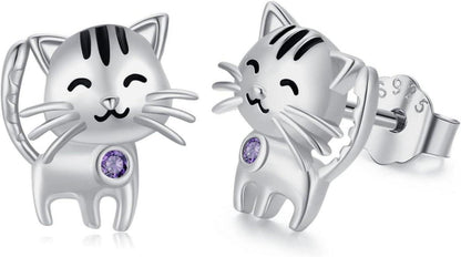 925 Sterling Silber Katze Ohrstecker Hypoallergene Tier Ohrringe