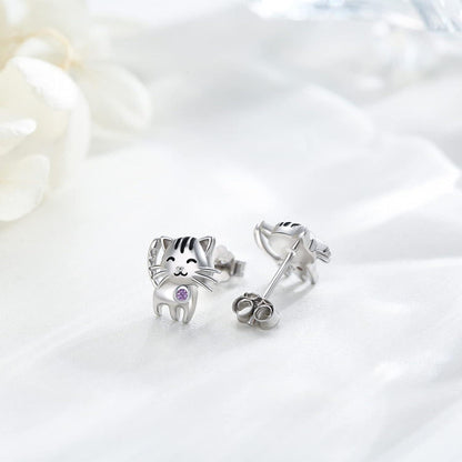Katze Ohrringe 925 Sterling Silber Hypoallergene Birthstone Schmuck