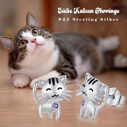 Katze Ohrringe 925 Sterling Silber Damen Birthstone SchmuckxFFFF