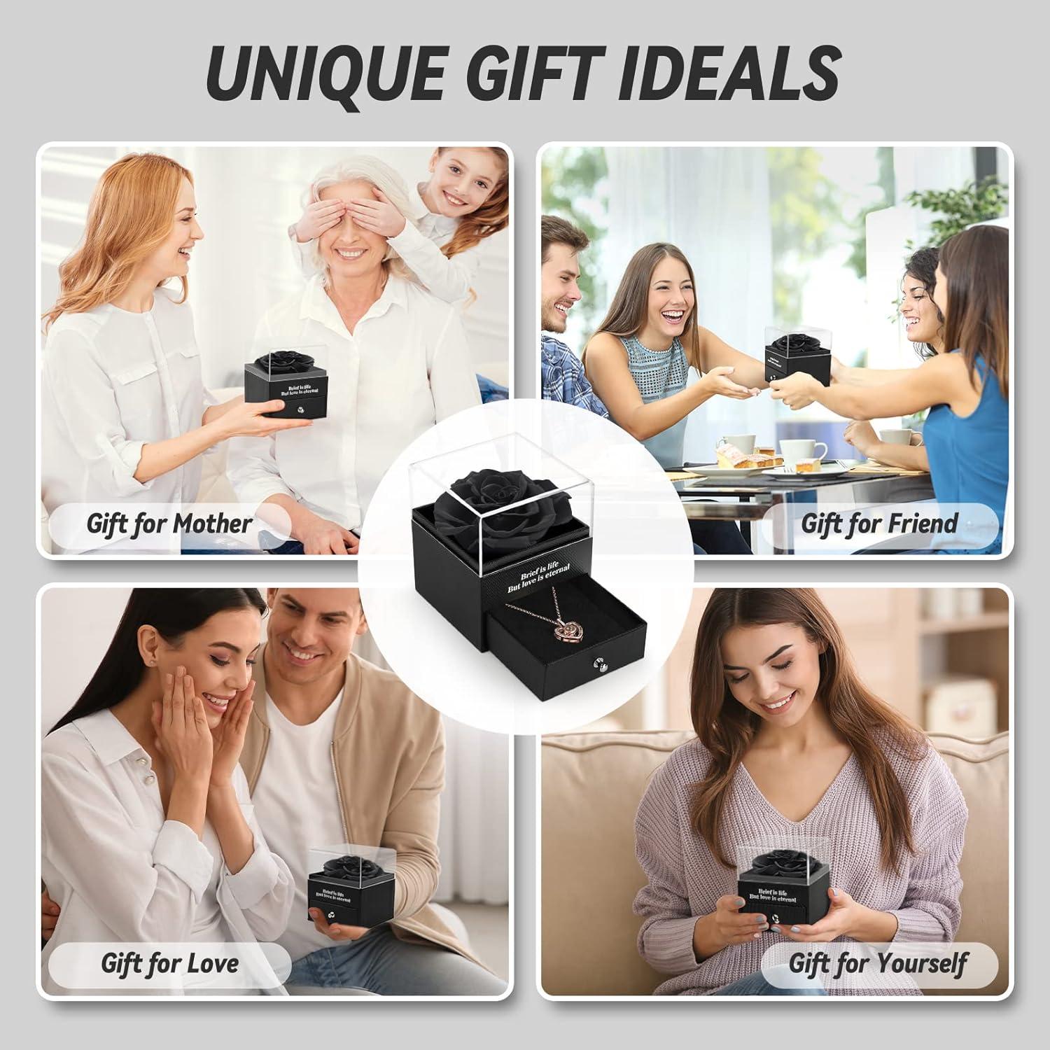 Ewige echte Rose mit I Love You Halskette in Geschenkbox