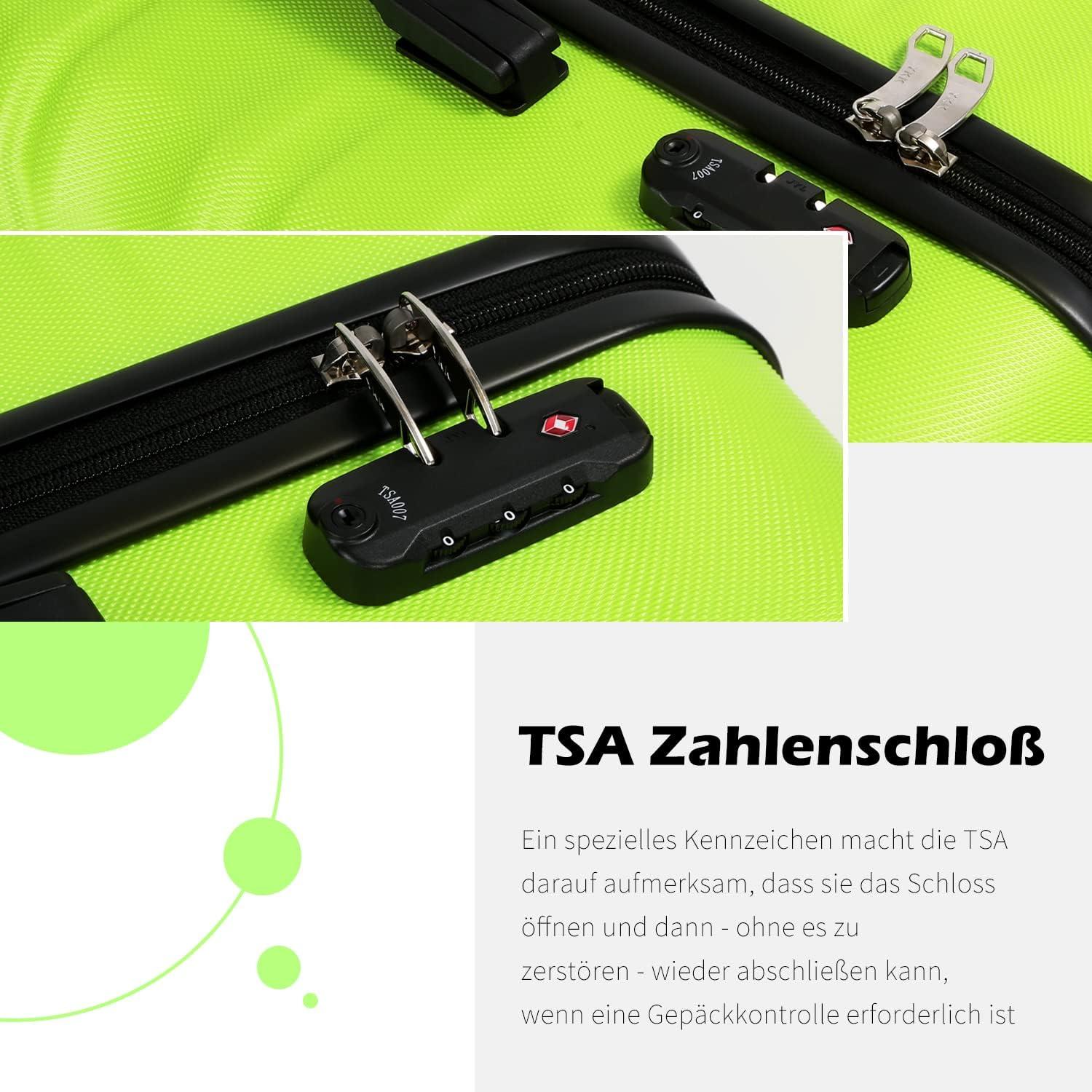 COOLIFE Hartschalen-Koffer Trolley Handgepäck mit TSA-Schloss, 4 Rollen, Grün