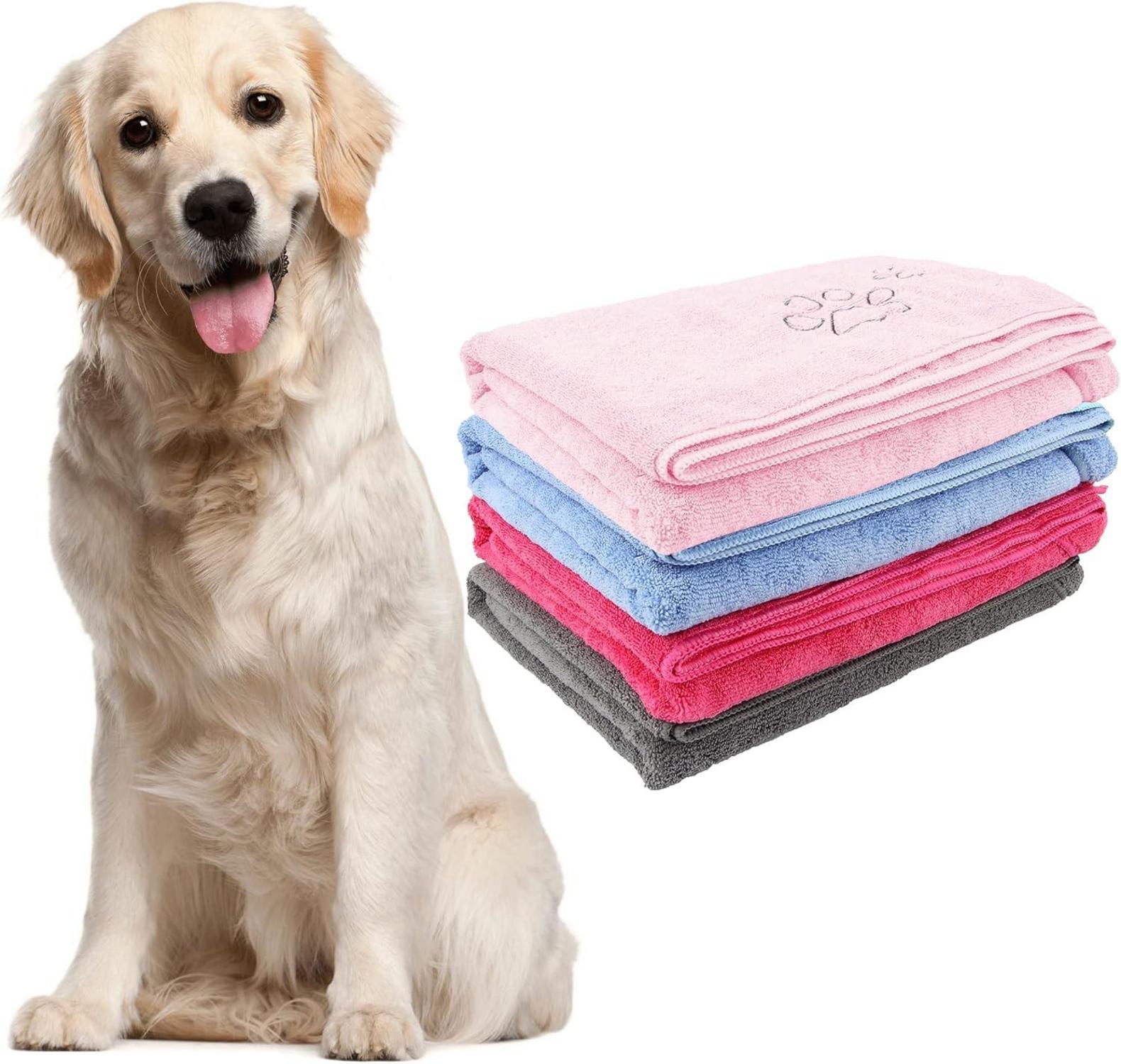 Hundehandtuch Extra Saugfähig mit Taschen Mikrofaser Weich Blau