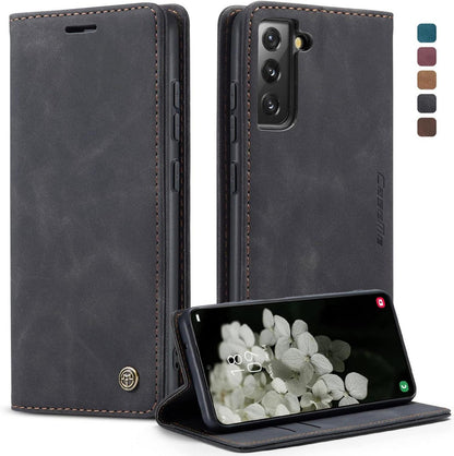 Samsung Galaxy S22 5G Hülle: Premium Leder Klapp Case Schwarz