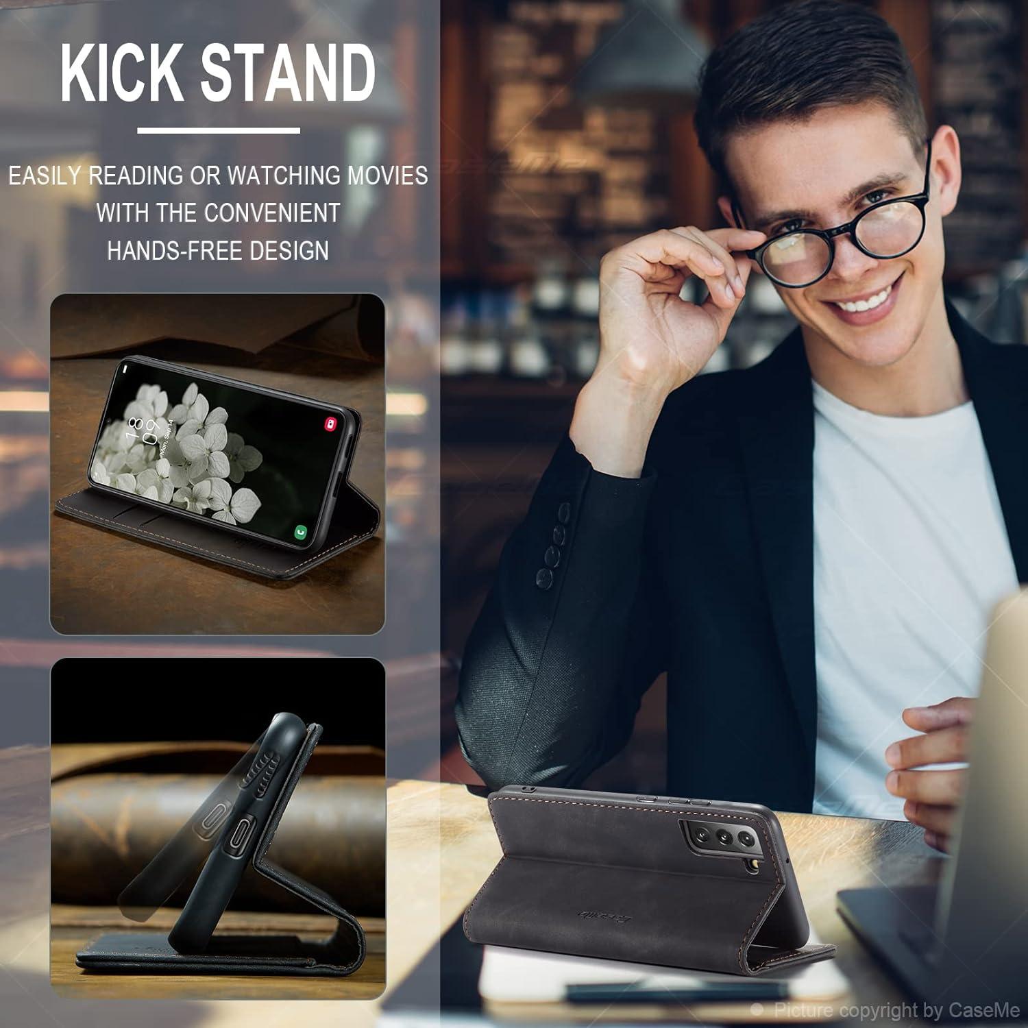 Schwarze CaseMe Samsung Galaxy S22 5G Premium Leder Klapphülle