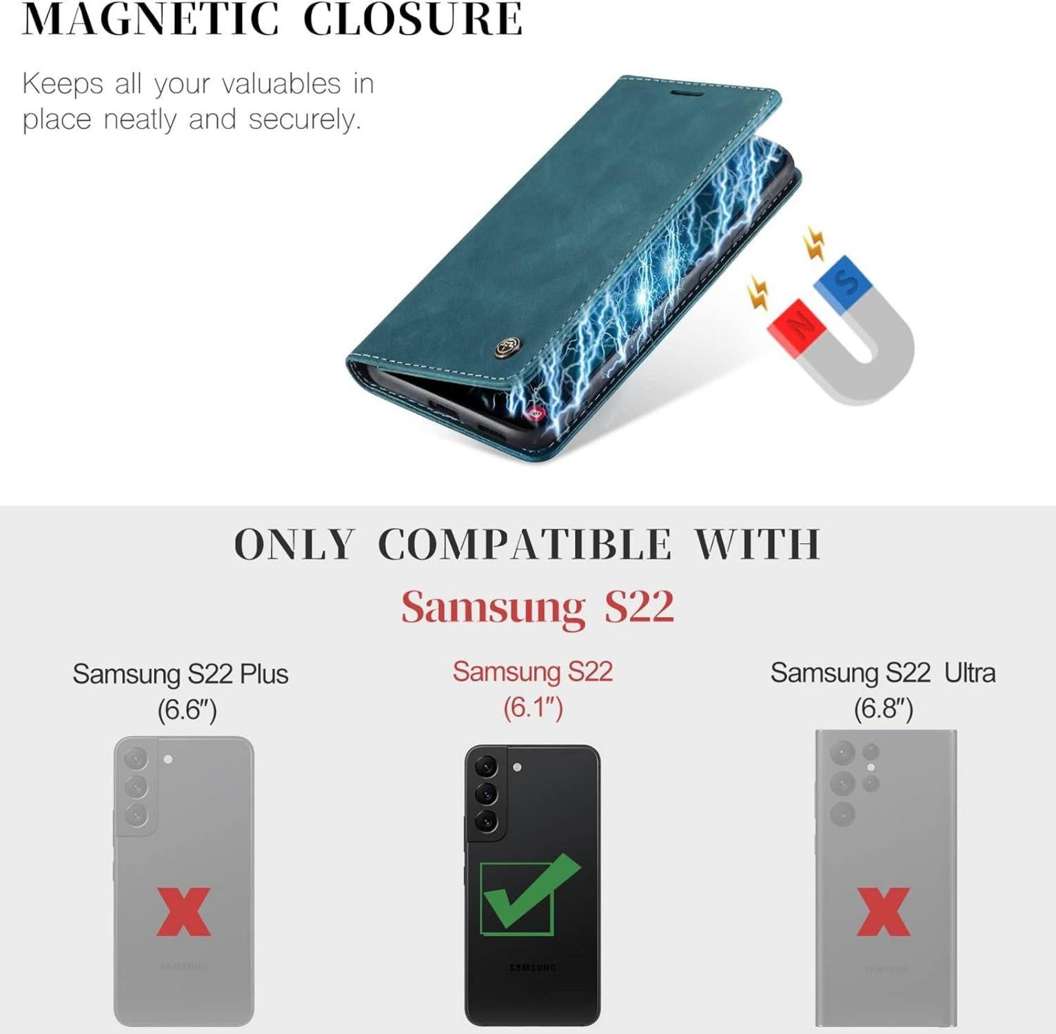 Samsung Galaxy S22 5G Handyhülle Leder Klapp Case Blaugrün