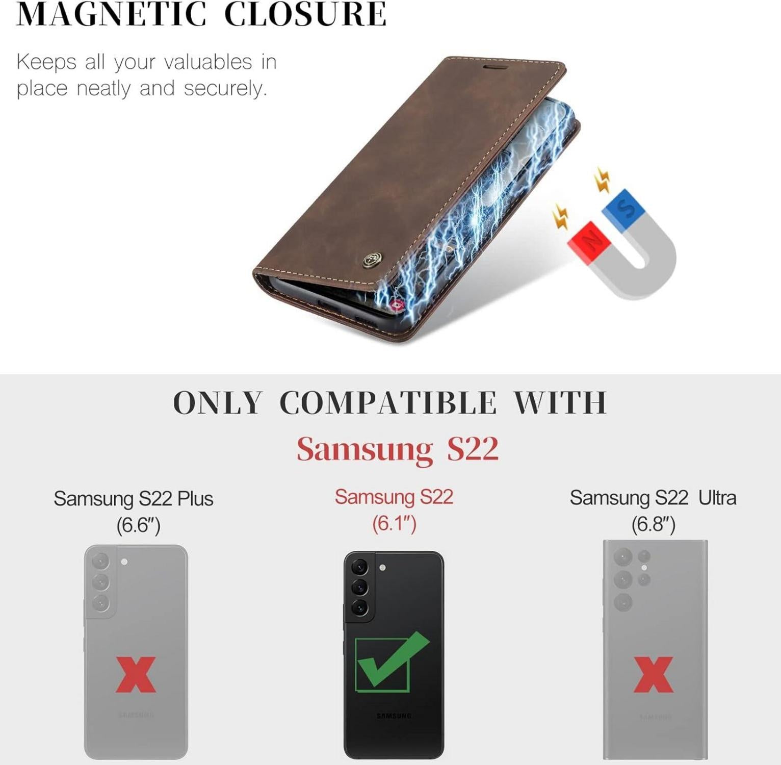 CaseMe Samsung Galaxy S22 5G Hülle Premium Leder Flip Case