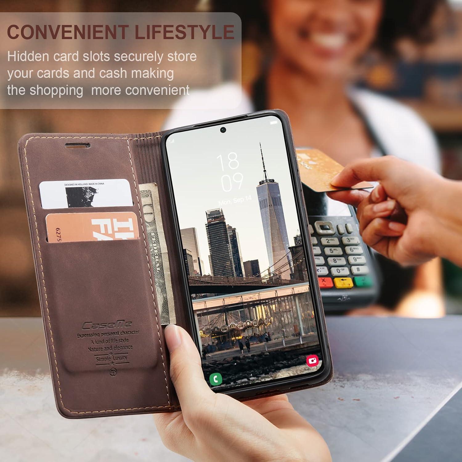 Samsung Galaxy S22 5G CaseMe Premium Leder Handyhülle Standfunktion Kaffee
