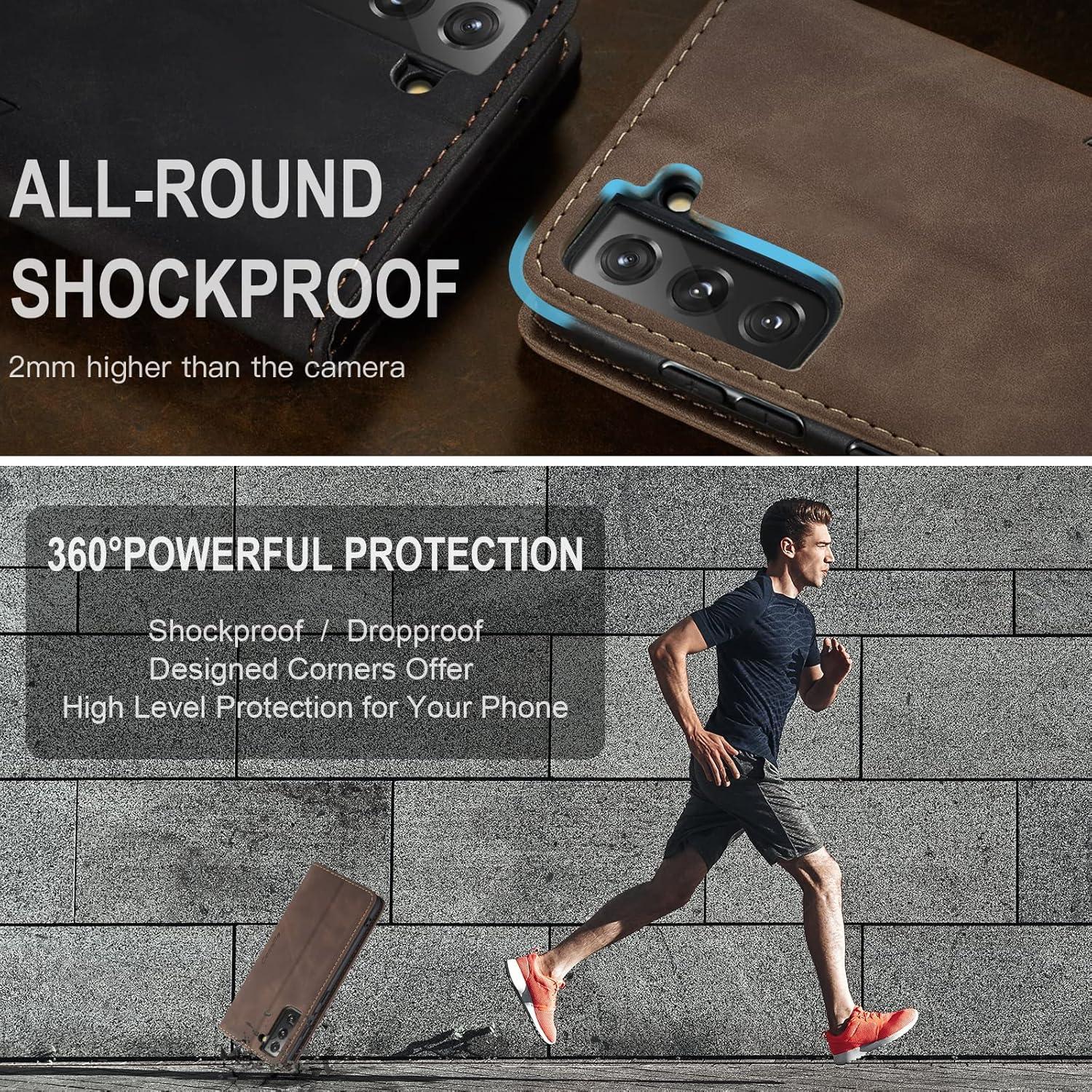 Handyhülle Samsung Galaxy S22 5G Leder Klappbar Kaffee 360° Schutz
