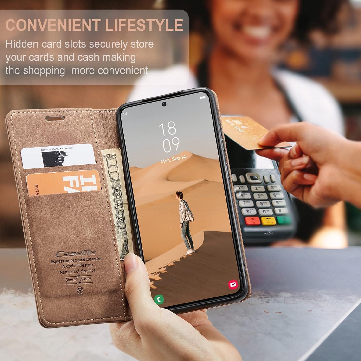 Caseme Samsung Galaxy S22 5G Handyhülle Leder Klapp Case Braun