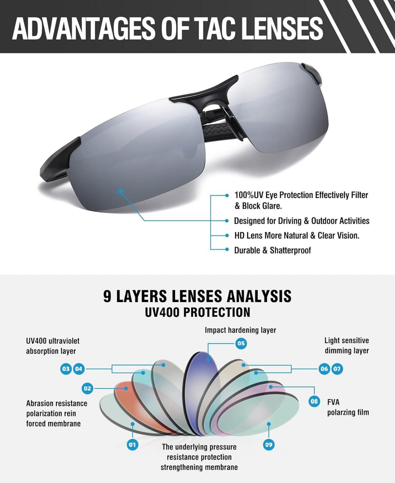 DUCO Herren Sportbrille Al-Mg Polarisierte Sonnenbrille UV400