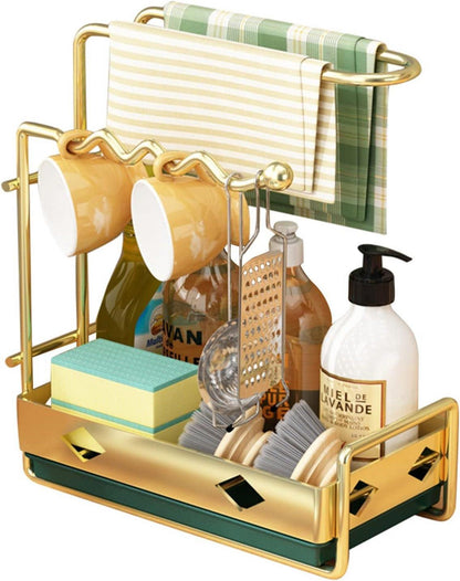 Spülbecken Organizer mit Spültuchhalter und Abtropfwanne Gold