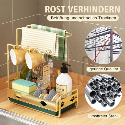 Spülbecken Organizer mit Spültuchhalter und Abtropfwanne Gold